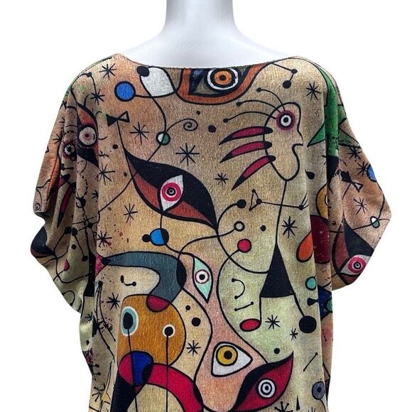 Vtg Sirelys Couture Top Womens 2XL Multicolor With Spanish Surreal Artwork Print - Picture 9 of 16